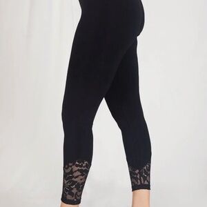 Sympli Black Lace Hem Stretch Elastic Waist Leggings - Sz- 8 (M)